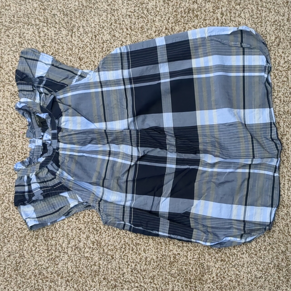 3/$30 Anna Taylor petite plaid checkered blouse size medium cap sleeve